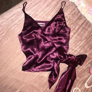 Plum satin UO wrap top